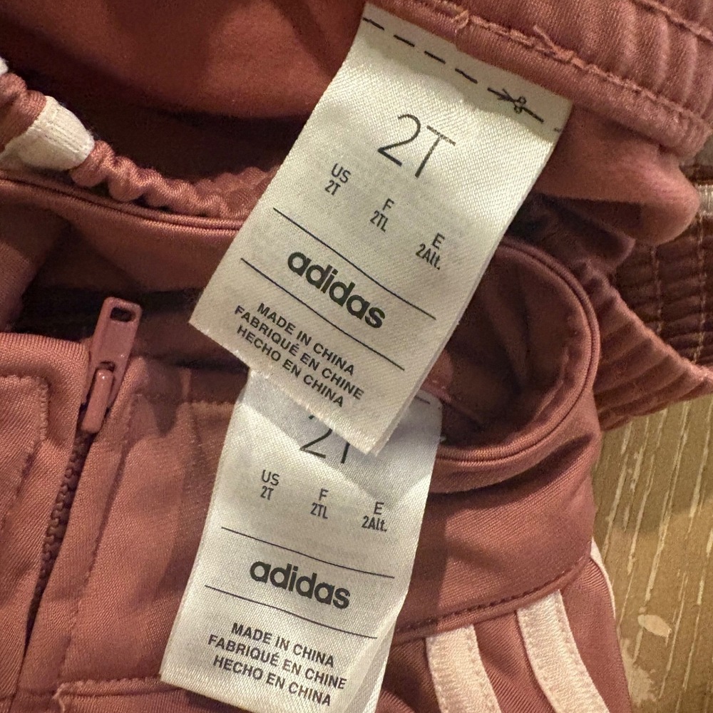 Adidas Girls 2T Tracksuit Set Pink Jacket and Joggers 3-Stripe Varsity Logo - Picture 6 of 6
